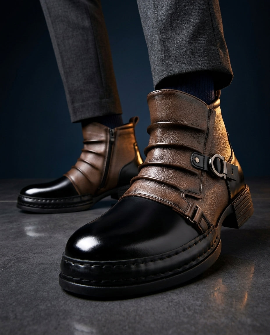 Ardent Men's Buckle Strap Leather Ankle Boots