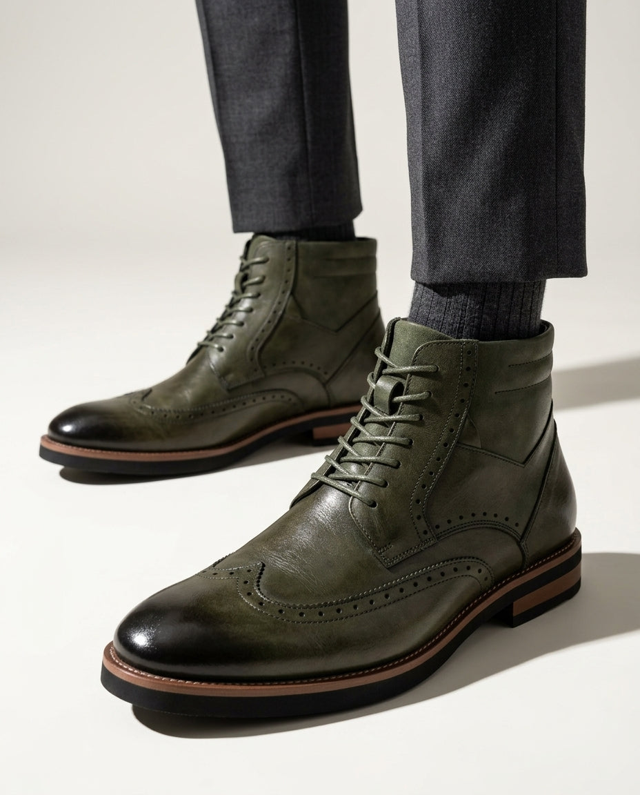 Winslow Men's Suede Leather Wingtip Brogue Boots