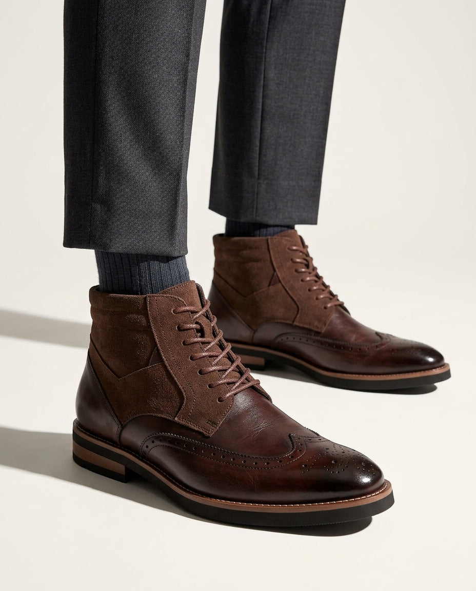 Winslow Men's Suede Leather Wingtip Brogue Boots
