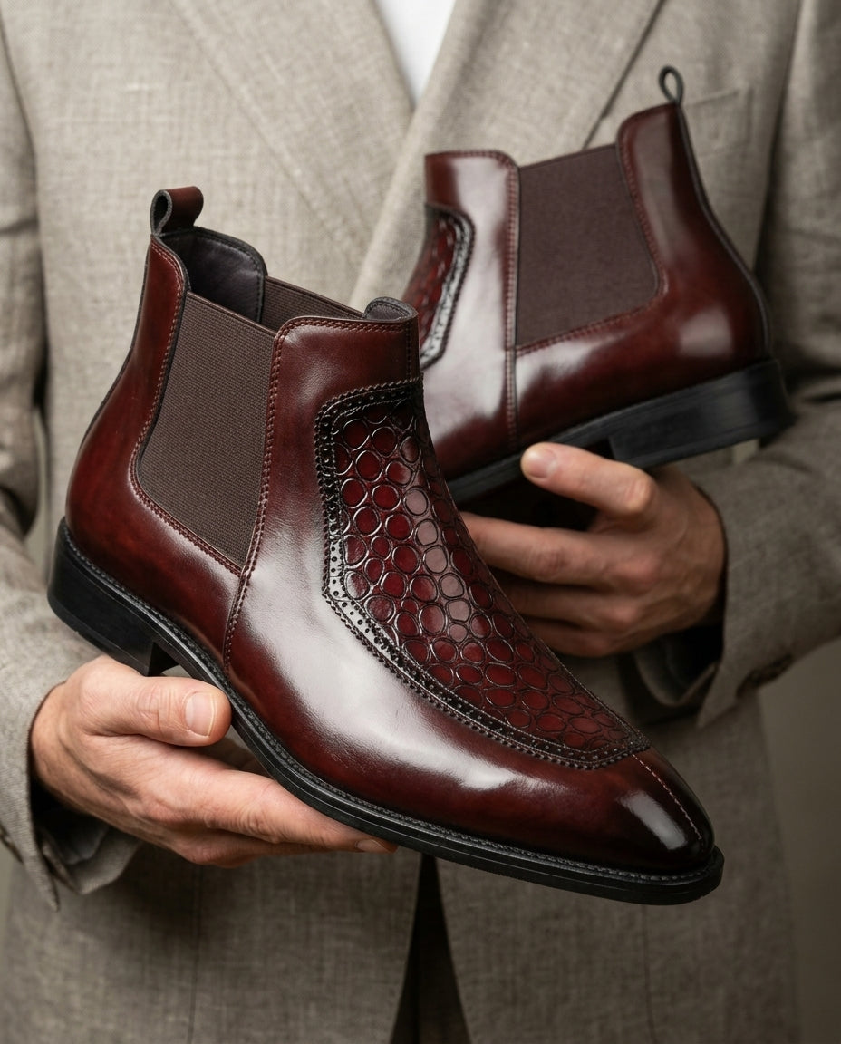 Harlow Men's Croc Embossed Leather Chelsea Boots