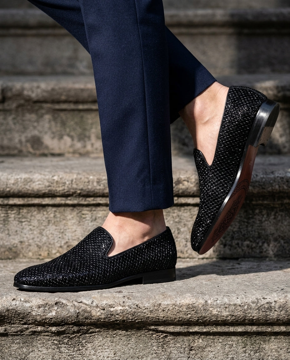 Milano Men's Woven Textured Velvet Loafers