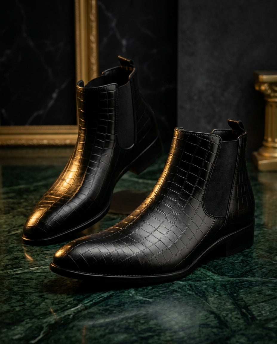 Amarillo Men's Croc Embossed Chelsea Boots