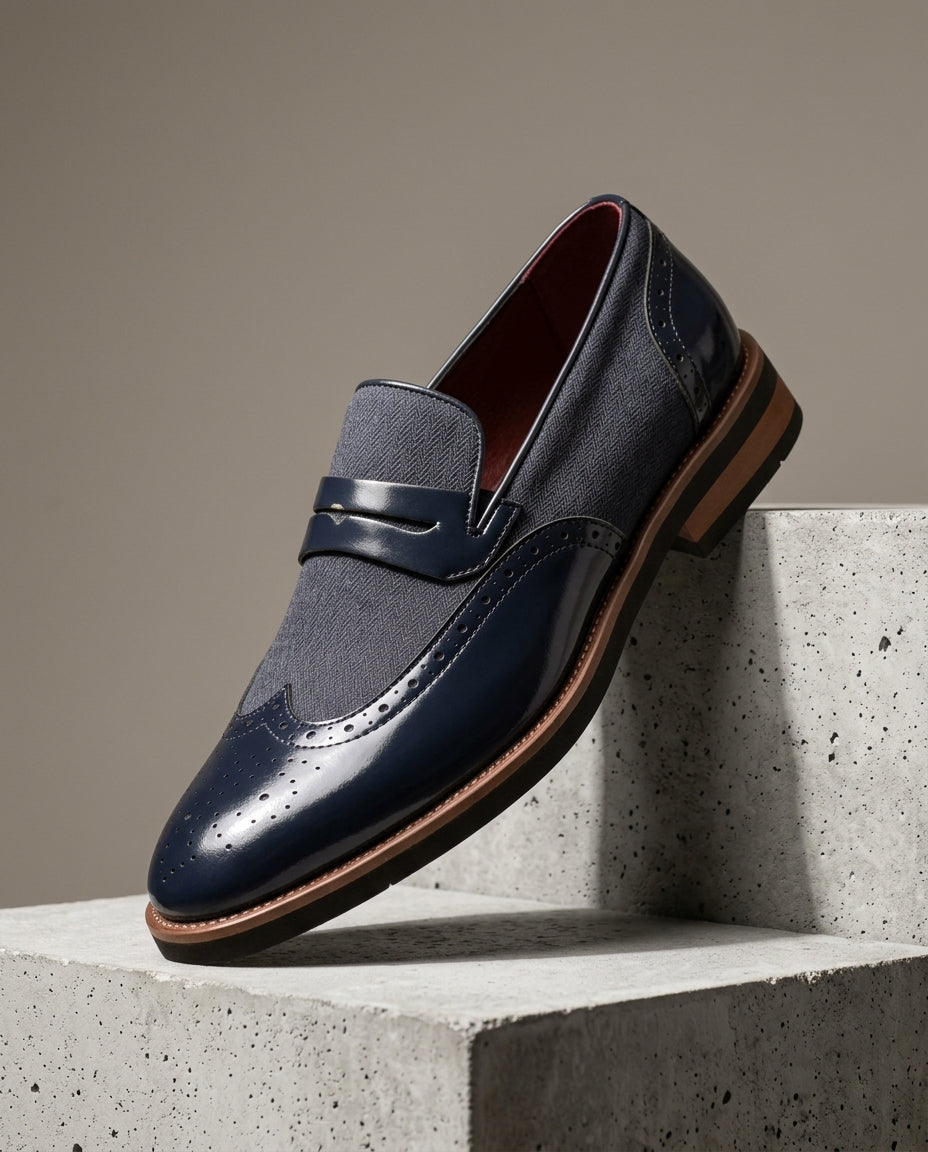 Harrison Men's Herringbone Wingtip Loafers