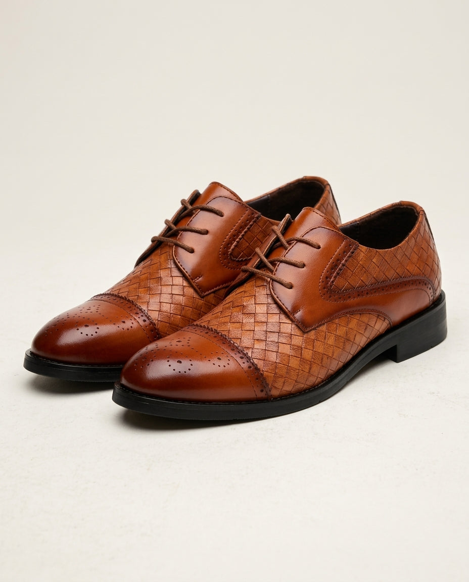 Sutherland Men's Woven Leather Cap Toe Oxfords