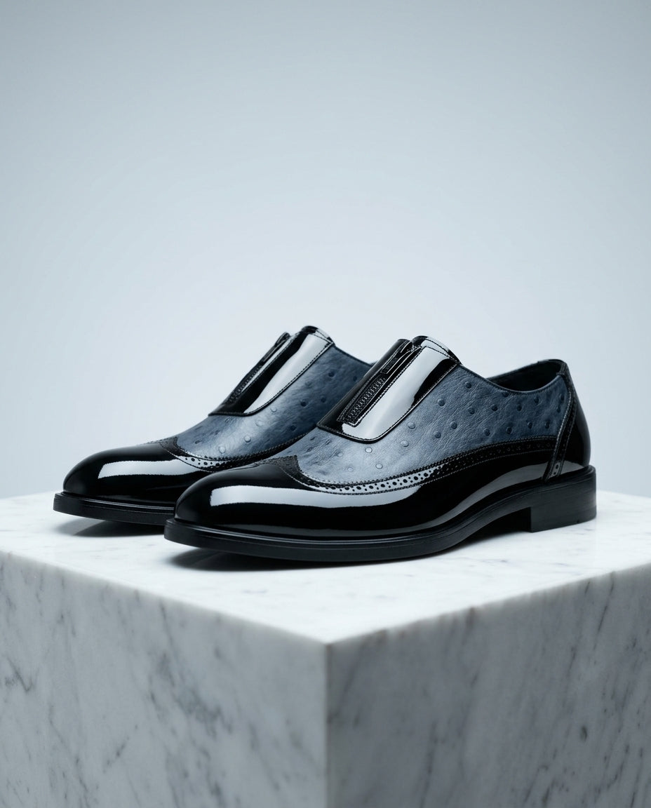 Sutherland Men's Ostrich Embossed Patent Oxfords