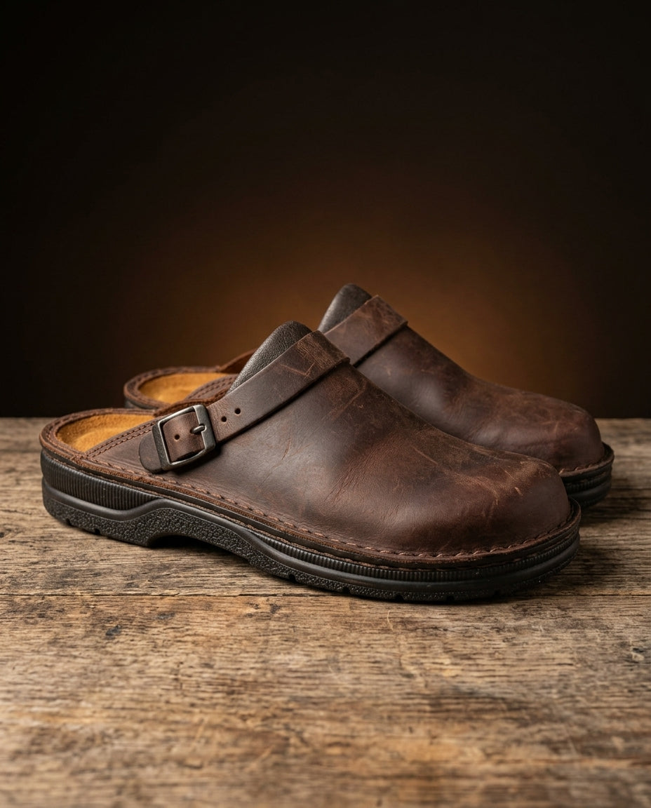 Prescott Men's Leather Buckle Mule Clogs