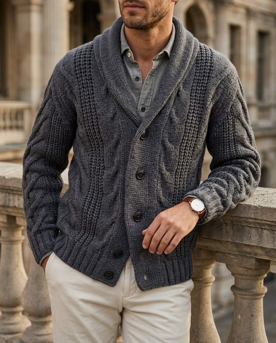 Weston Men's Wool Shawl Cable Knit Cardigan