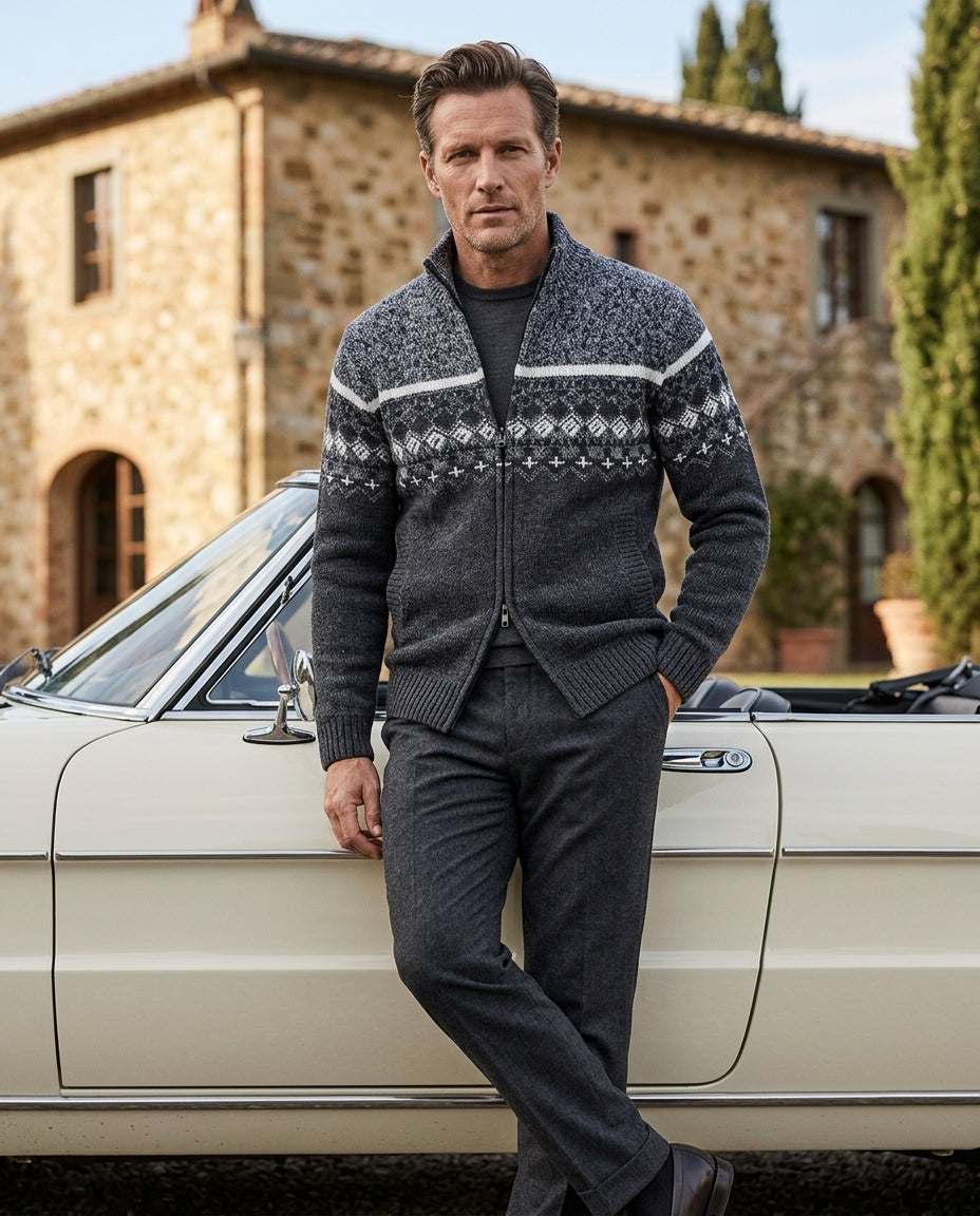 Sterling Men's Wool Blend Fair Isle Zip Cardigan
