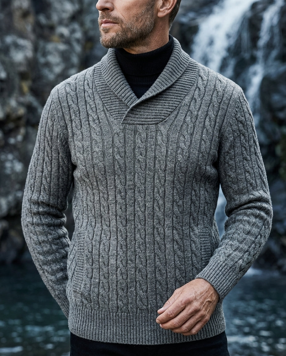 Ellison Men's Cable Knit Shawl Collar Sweater