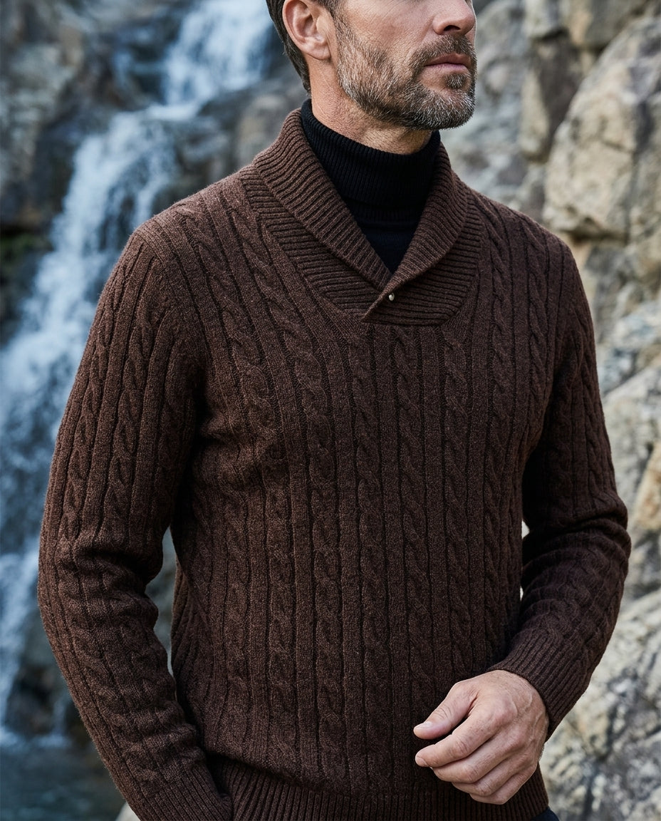 Ellison Men's Cable Knit Shawl Collar Sweater
