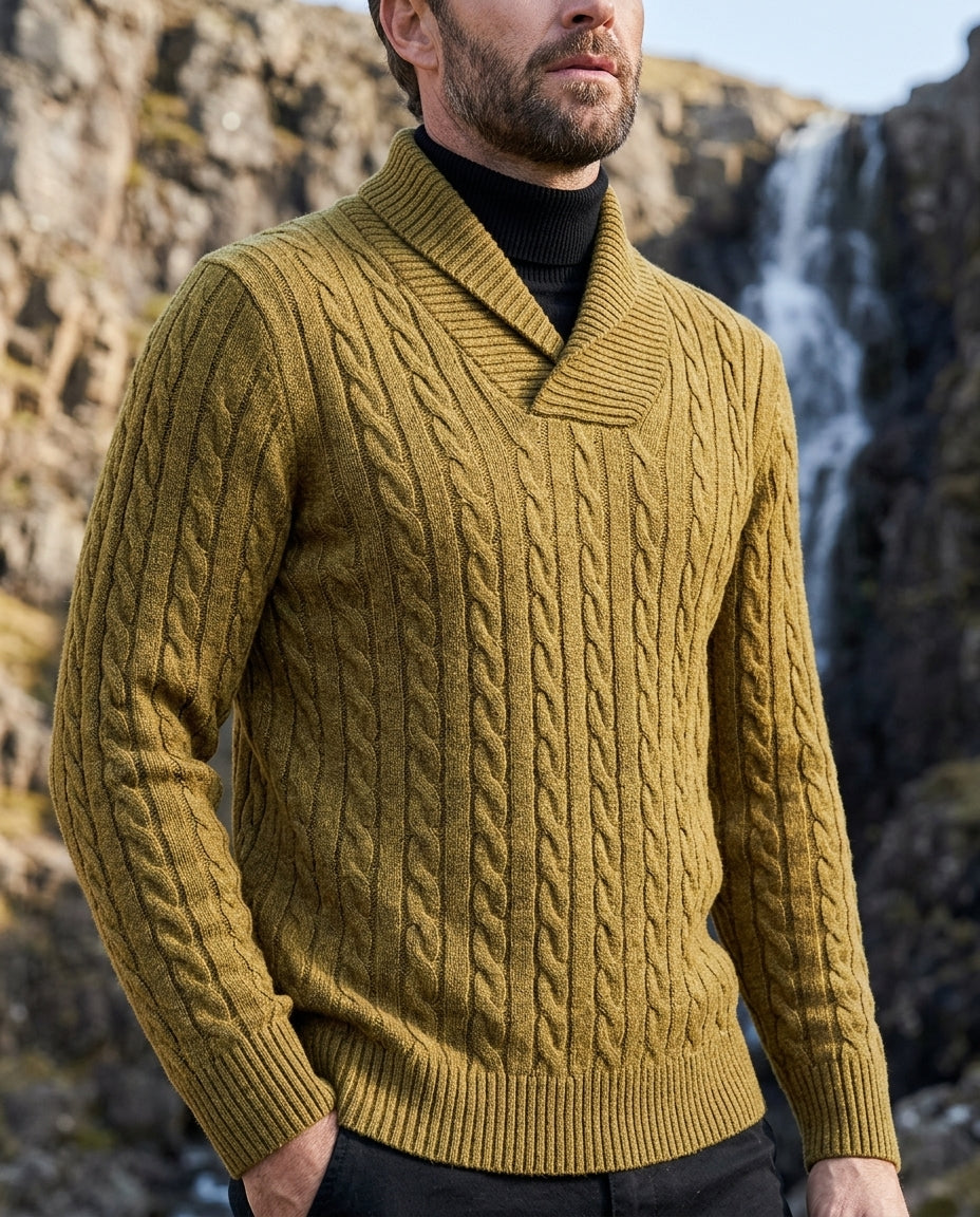 Ellison Men's Cable Knit Shawl Collar Sweater