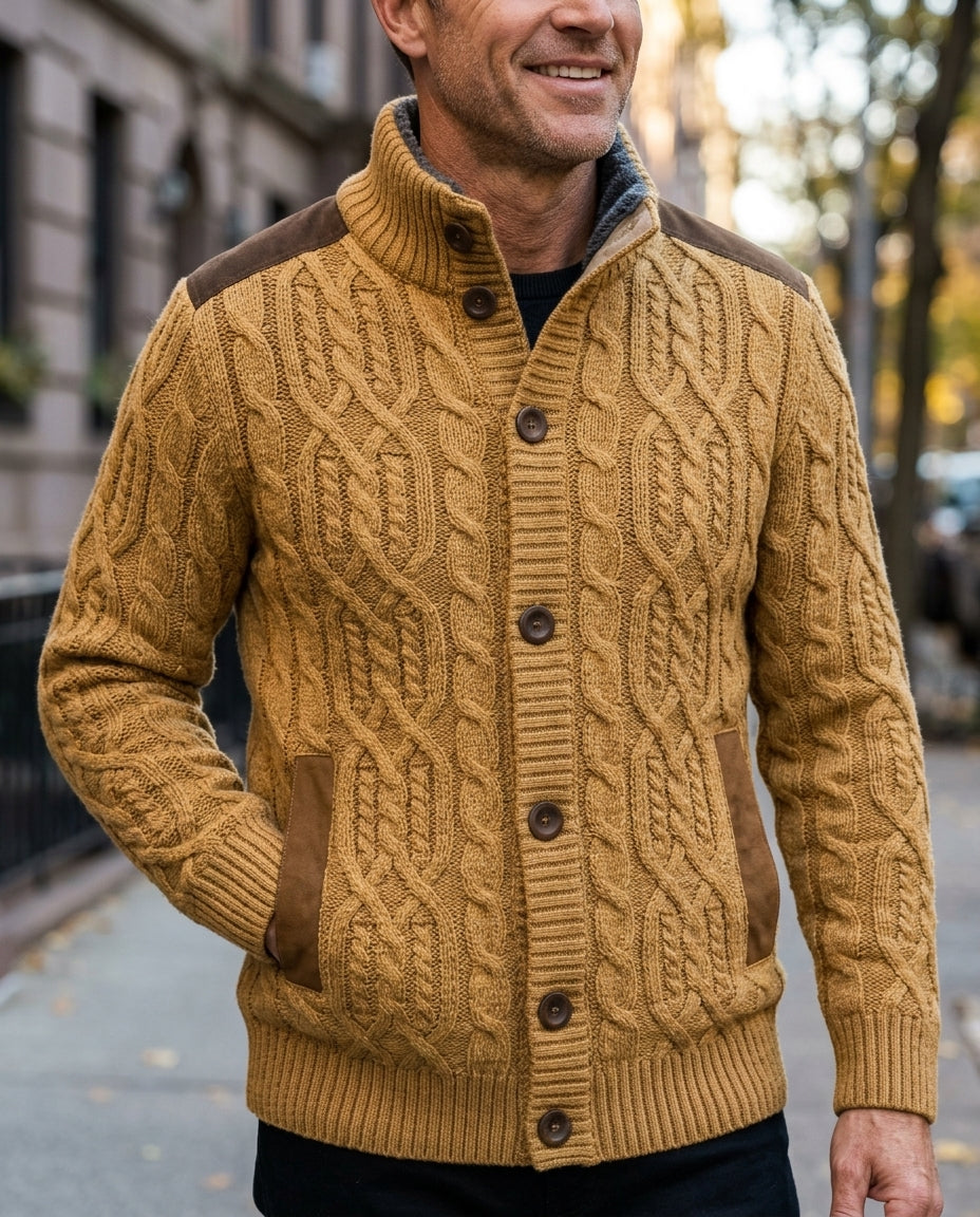 Harrison Men's Fleece Lined Cable Cardigan