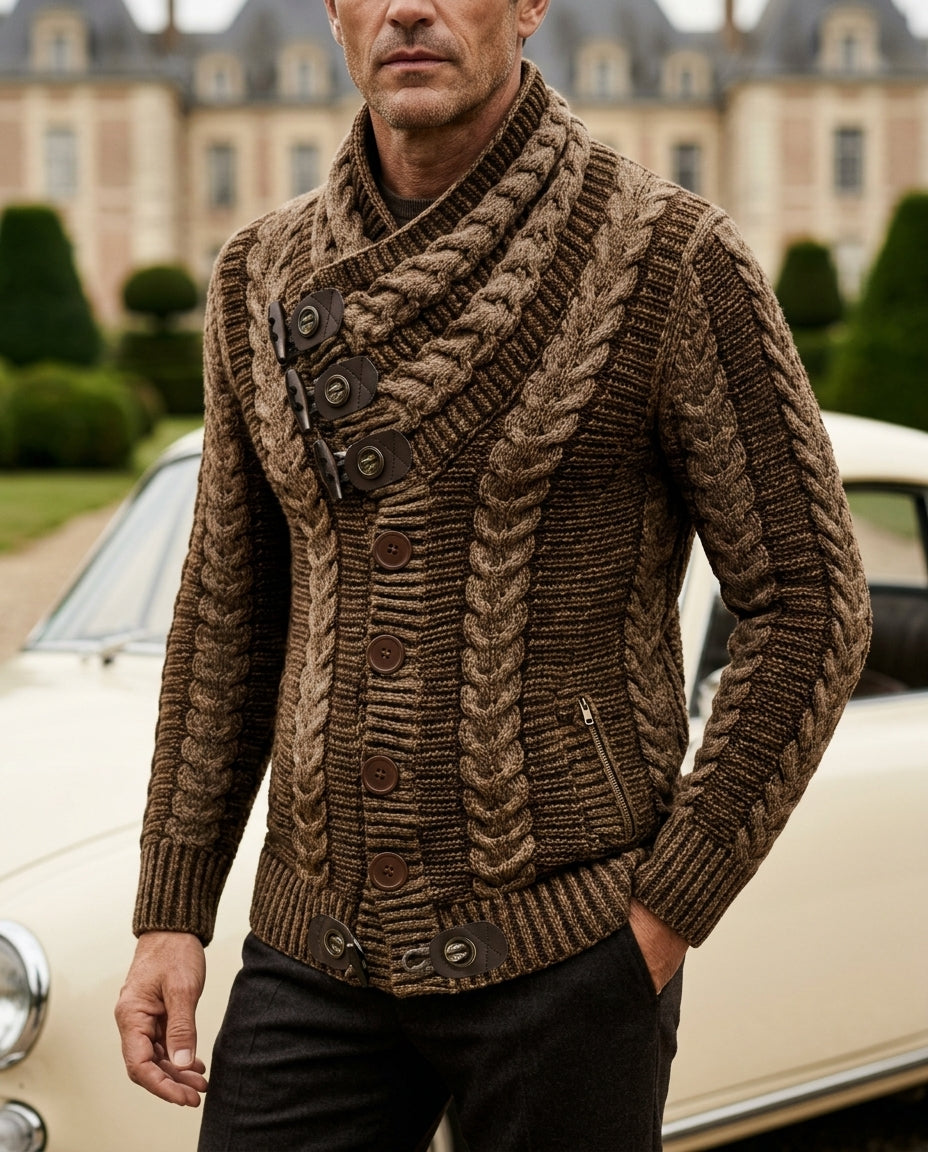Calloway Men's Cable Knit Shawl Collar Cardigan