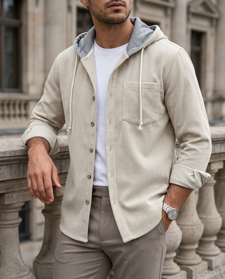 Whitfield Men's Corduroy Hooded Button Shirt