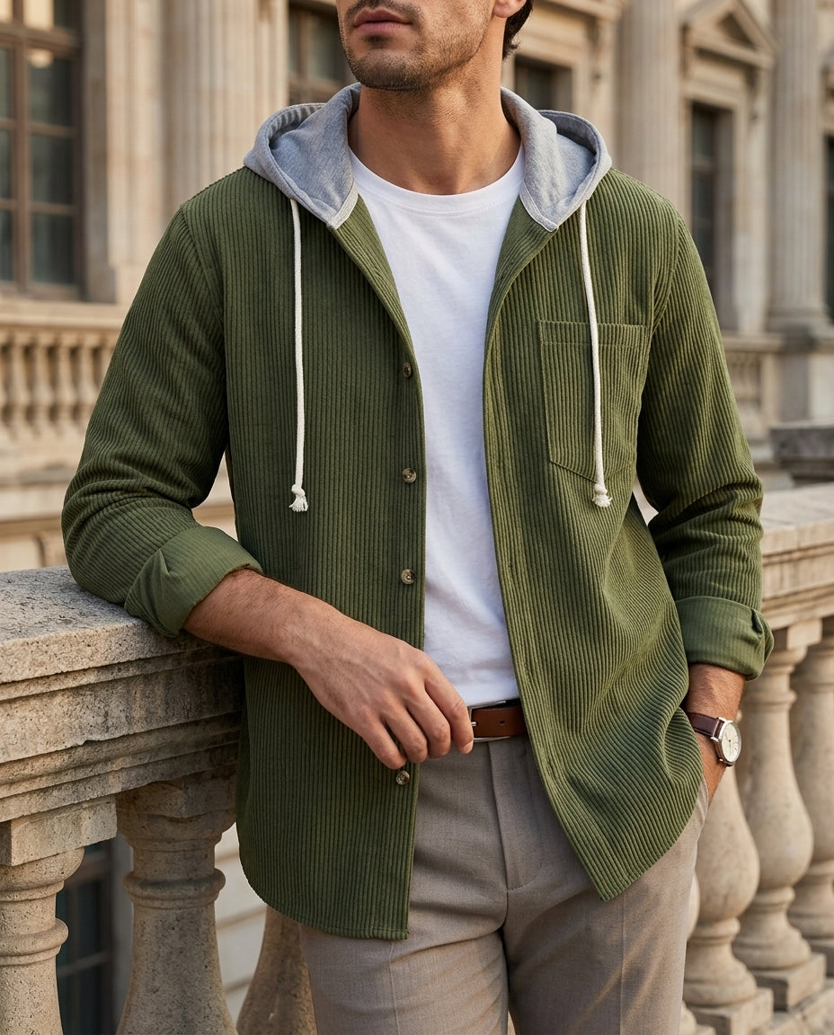 Whitfield Men's Corduroy Hooded Button Shirt