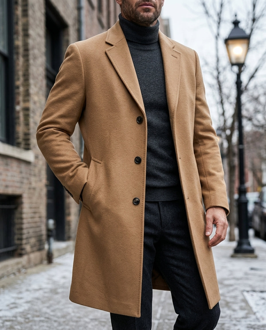 Weston Men's Tailored Lapel Long Overcoat