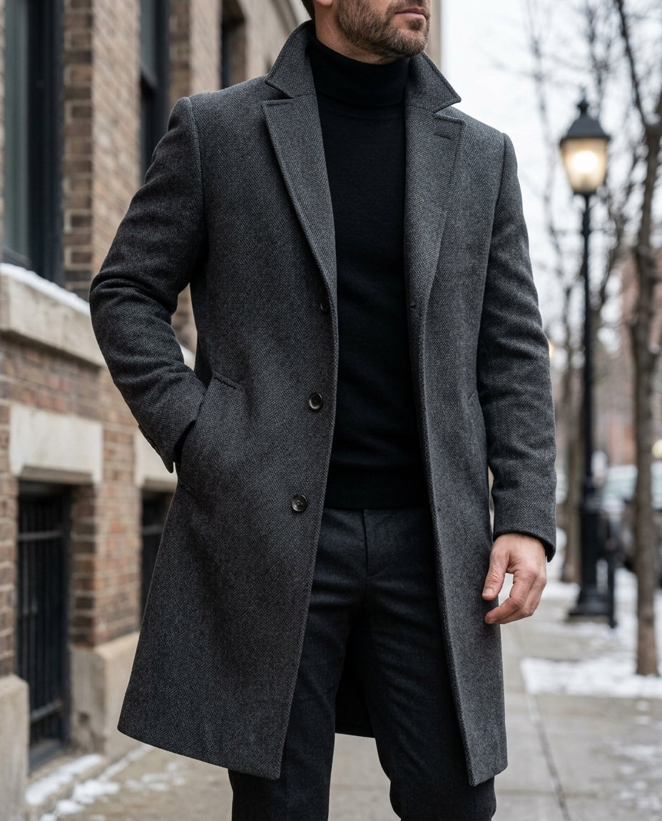 Weston Men's Tailored Lapel Long Overcoat
