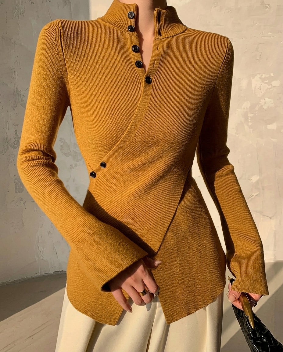 Marlowe Women's Asymmetric Wrap Mock Neck Sweater