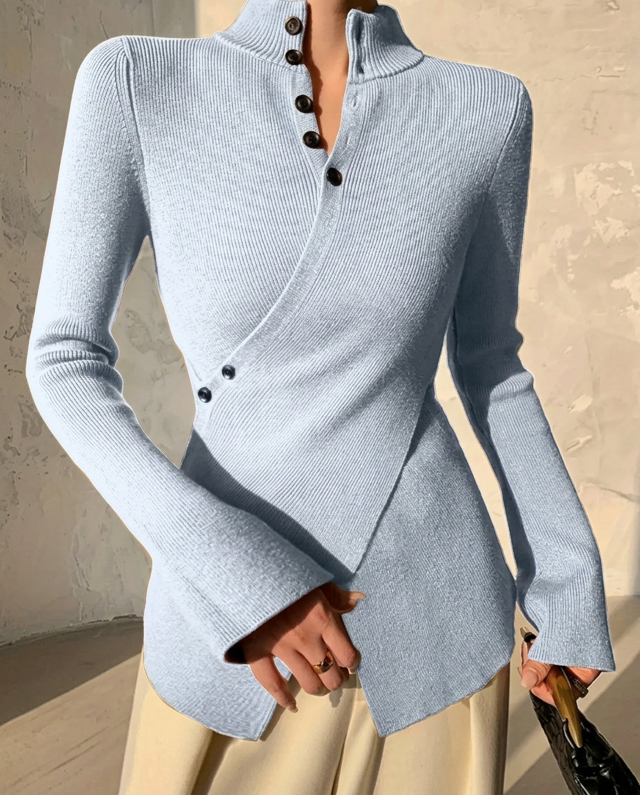 Marlowe Women's Asymmetric Wrap Mock Neck Sweater