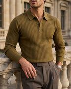Ashford Men's Ribbed Long Sleeve Polo Sweater