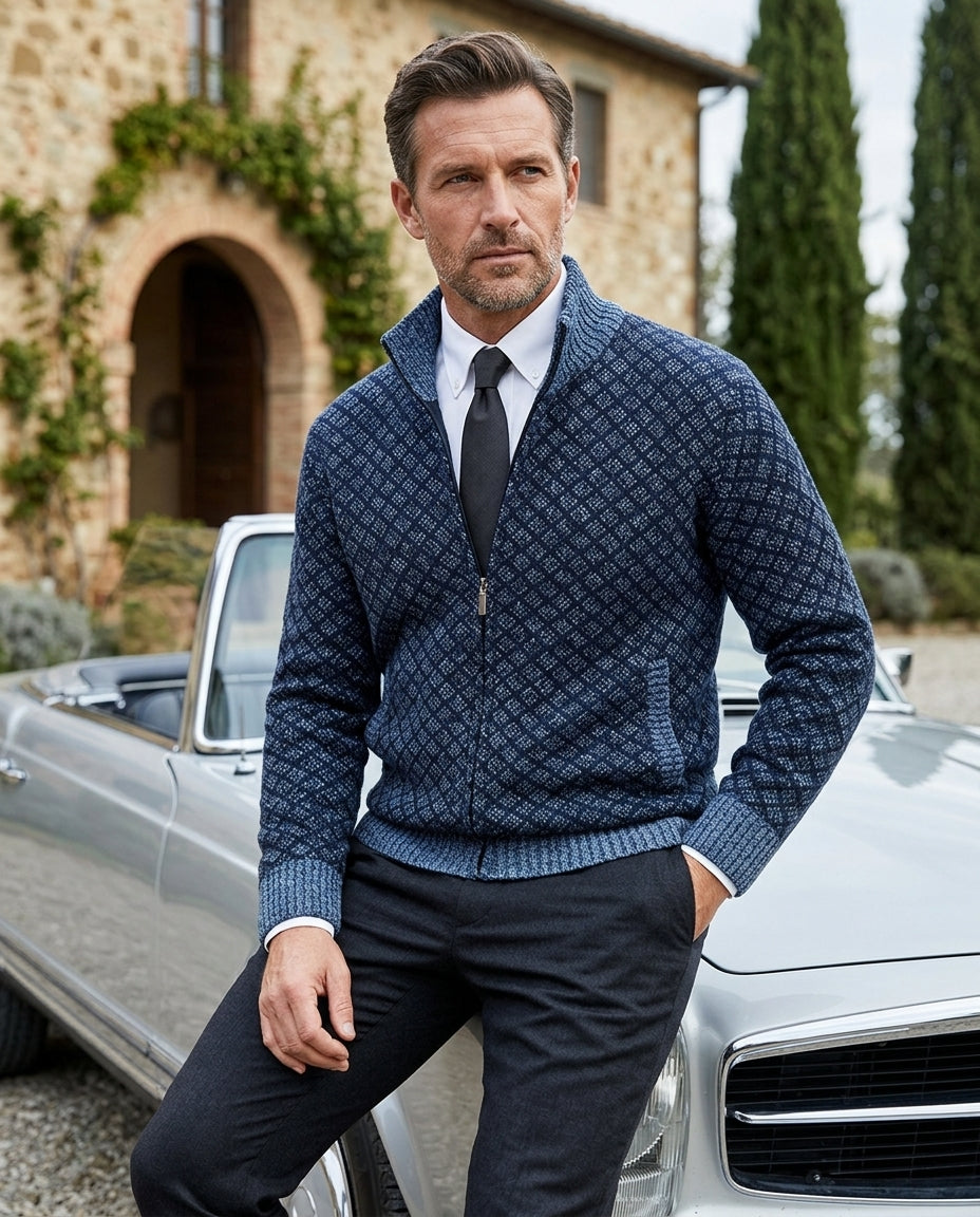 Bennett Men's Textured Knit Zip Cardigan Sweater