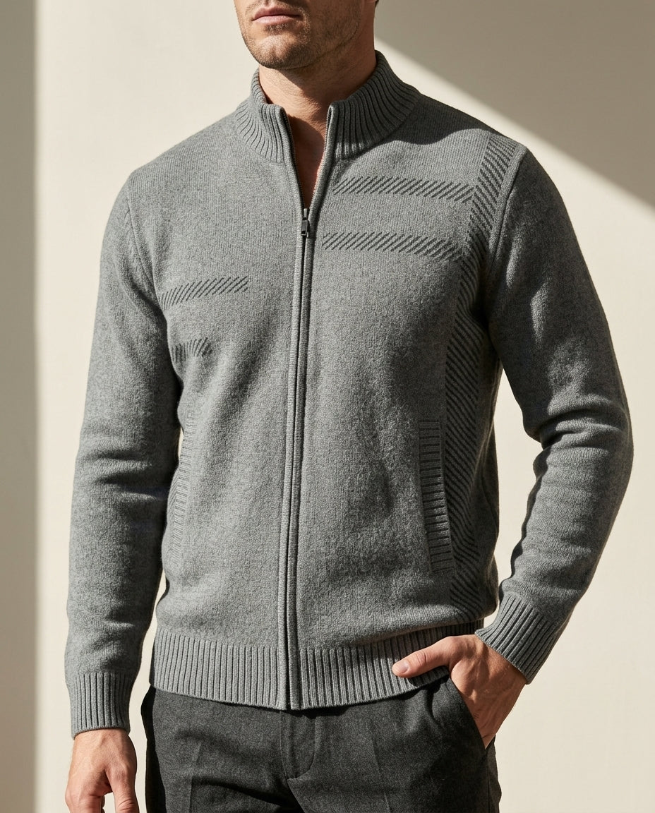 Everett Men's Geometric Cashmere Zip Jacket