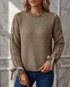 Josephine Women's Chunky Knit Bow Trim Sweater
