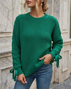 Josephine Women's Chunky Knit Bow Trim Sweater