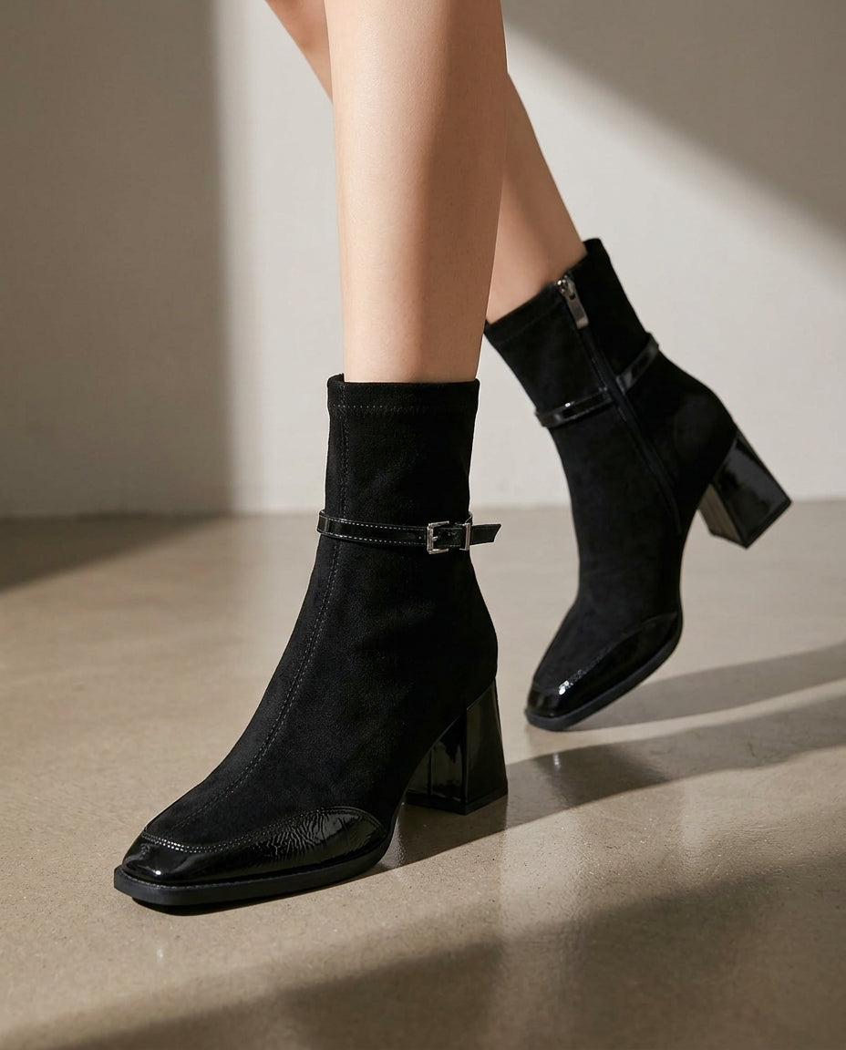 Eleanor Women's Suede Square Toe Ankle Boots