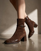 Eleanor Women's Suede Square Toe Ankle Boots