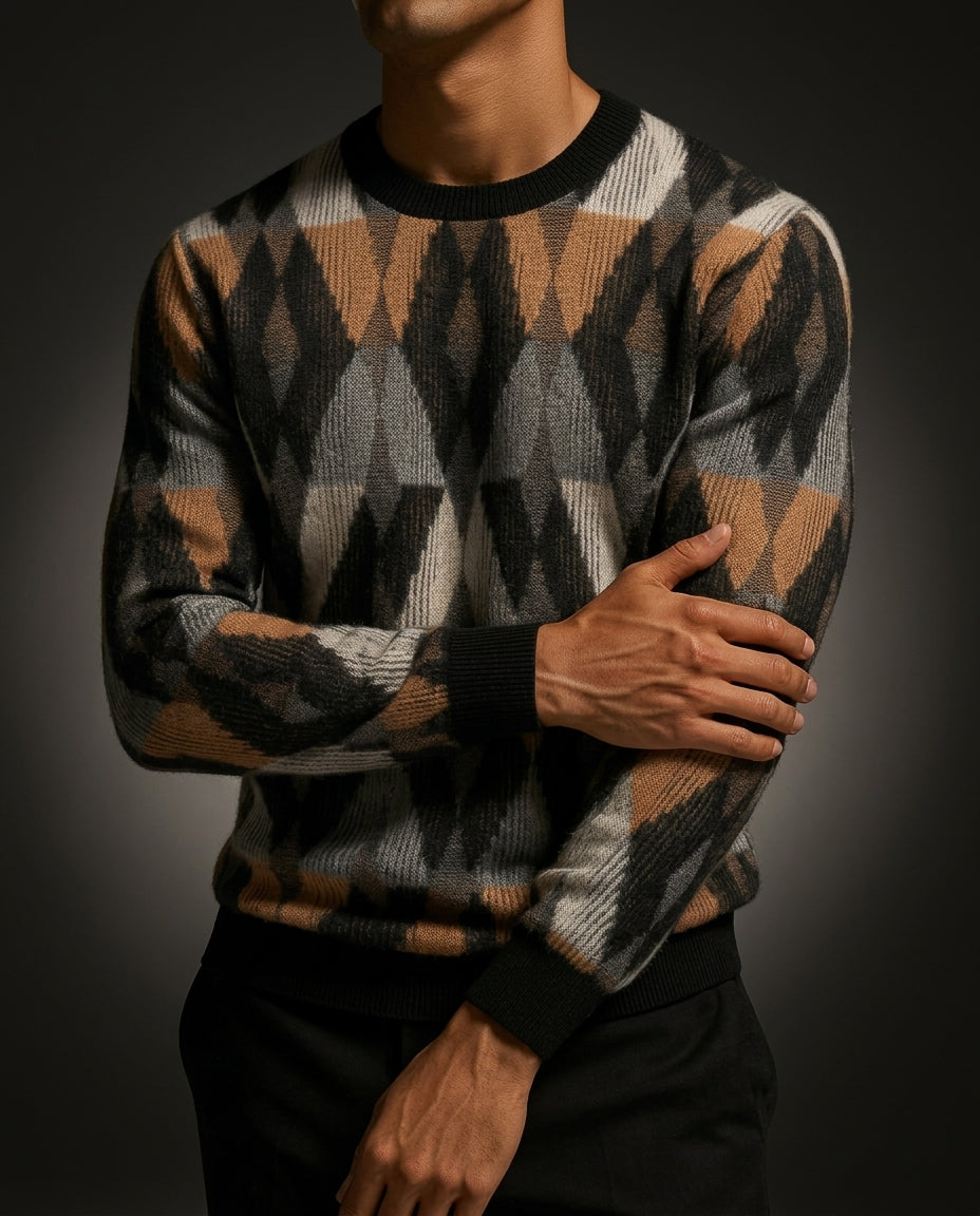 Everett Men's Cashmere Geometric Crew Neck Sweater