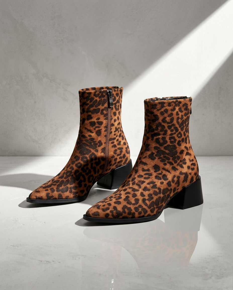 Genevieve Women's Suede Leopard Ankle Boots