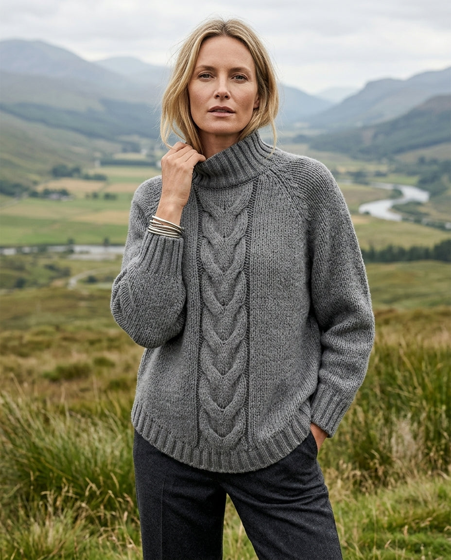 Hadley Women's Chunky Cable Knit Mock Neck Sweater
