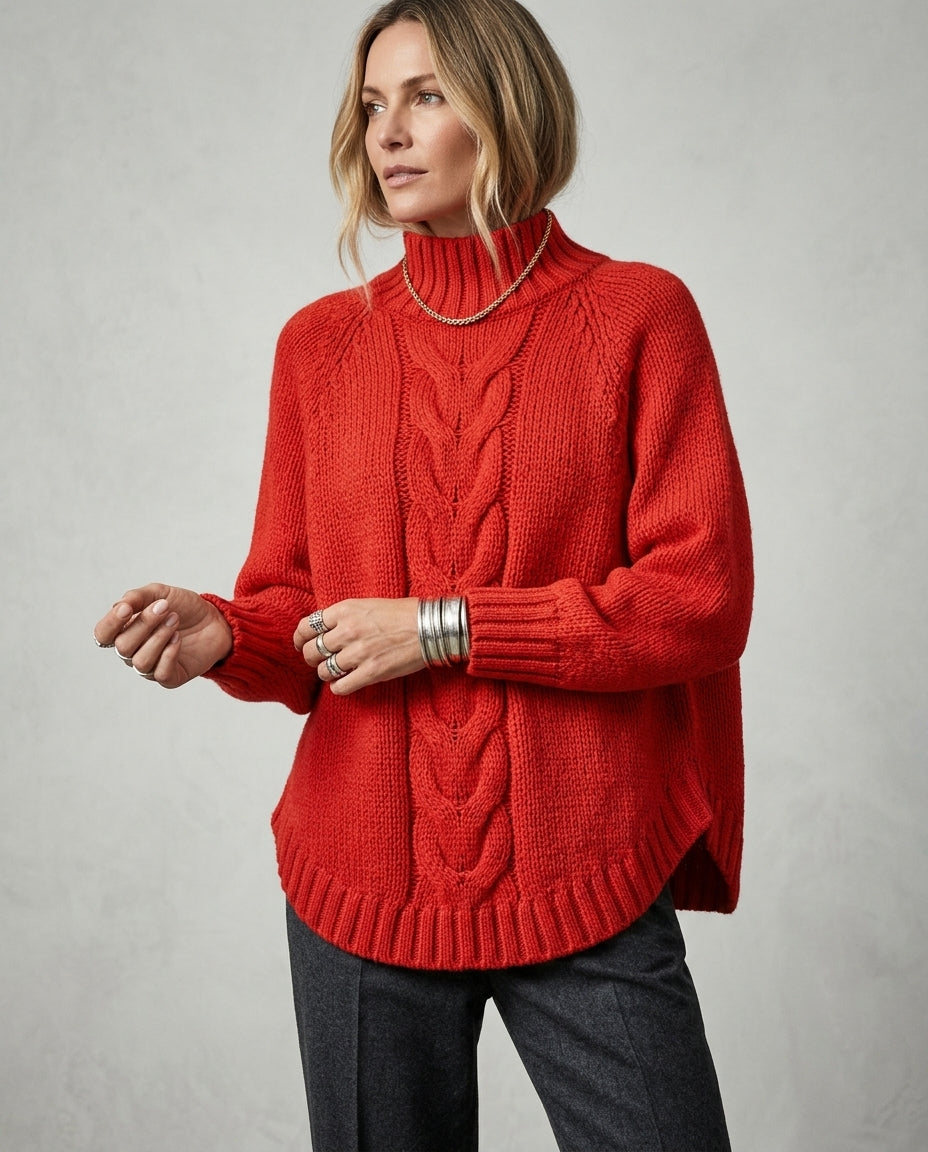 Hadley Women's Chunky Cable Knit Mock Neck Sweater