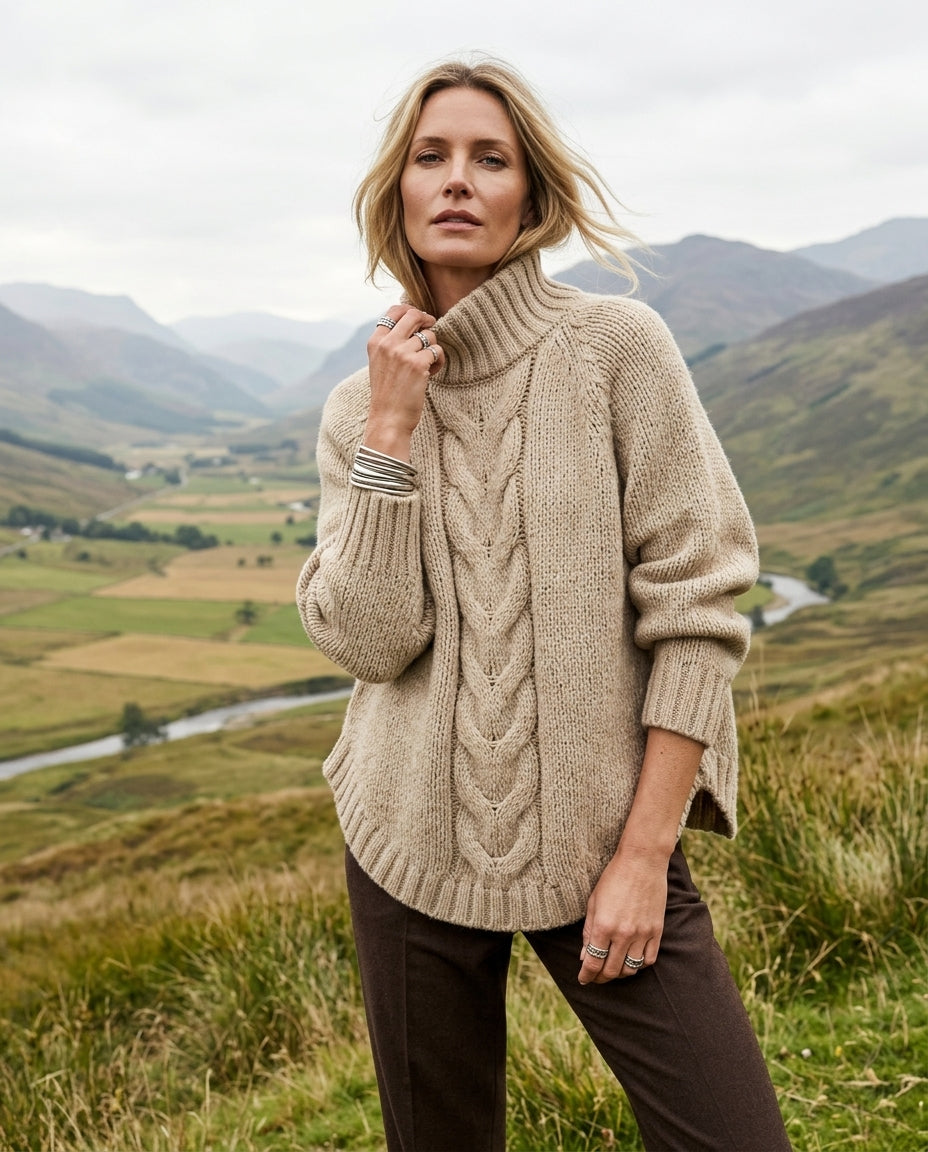 Hadley Women's Chunky Cable Knit Mock Neck Sweater