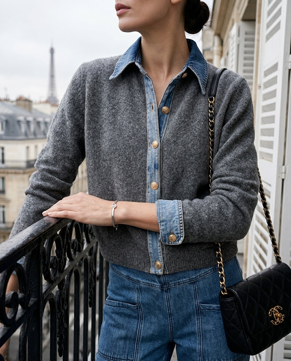 Bellamy Women's Denim Collar Knit Cardigan Sweater