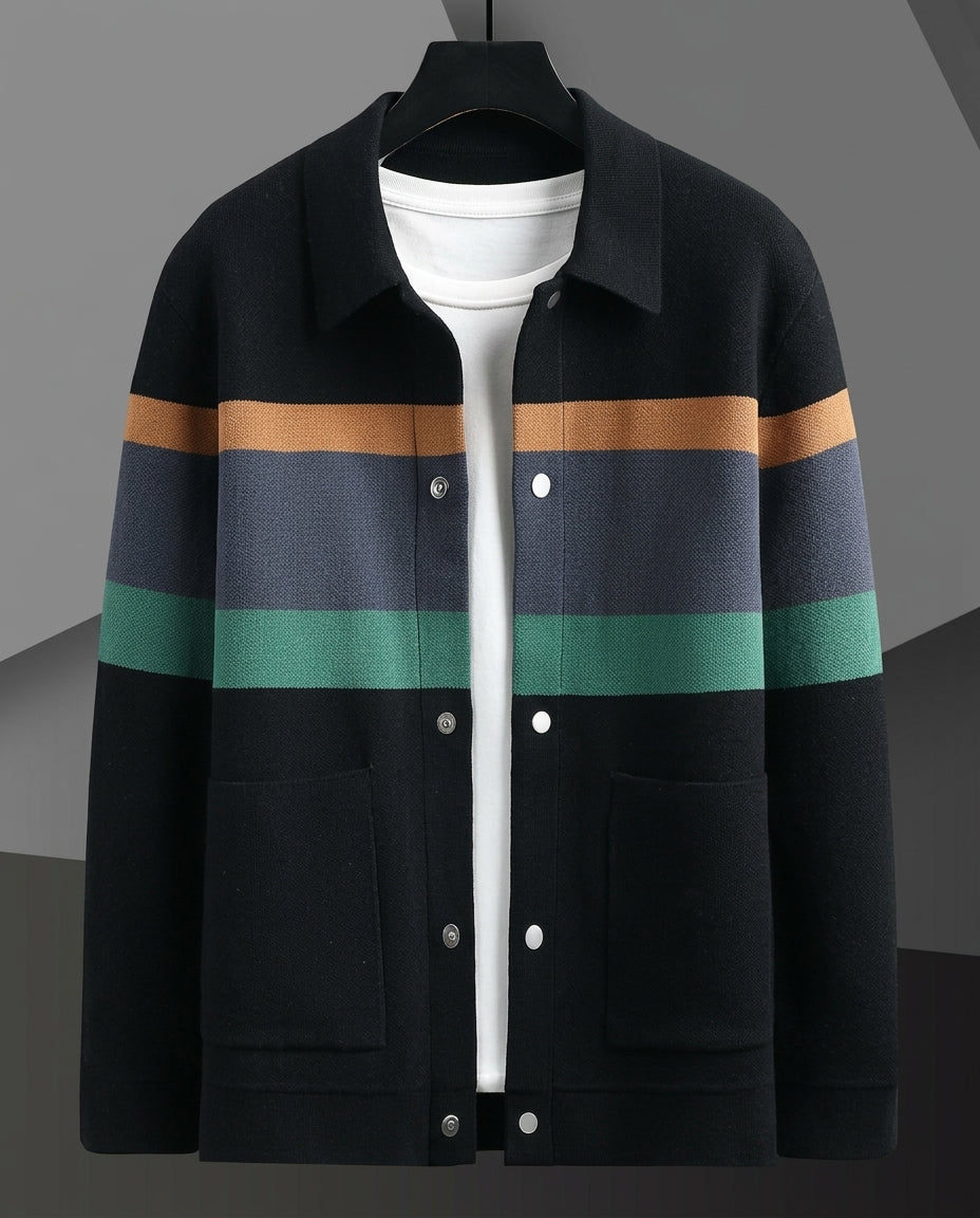 Sterling Men's Striped Collared Knit Cardigan Sweater