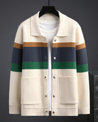 Sterling Men's Striped Collared Knit Cardigan Sweater