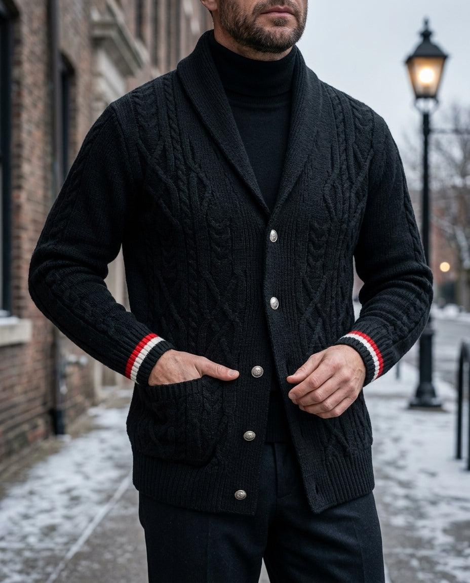 Harrison Men's Cotton Cable Knit Shawl Cardigan