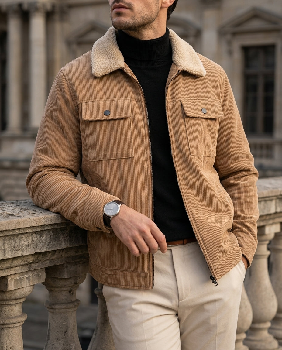 Bennett Men's Corduroy Sherpa Collar Zip Jacket