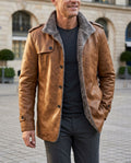 Spencer Men's Leather Plush Lined Stand Collar Coat