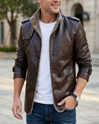 Spencer Men's Leather Plush Lined Stand Collar Coat