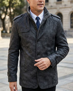 Spencer Men's Leather Plush Lined Stand Collar Coat
