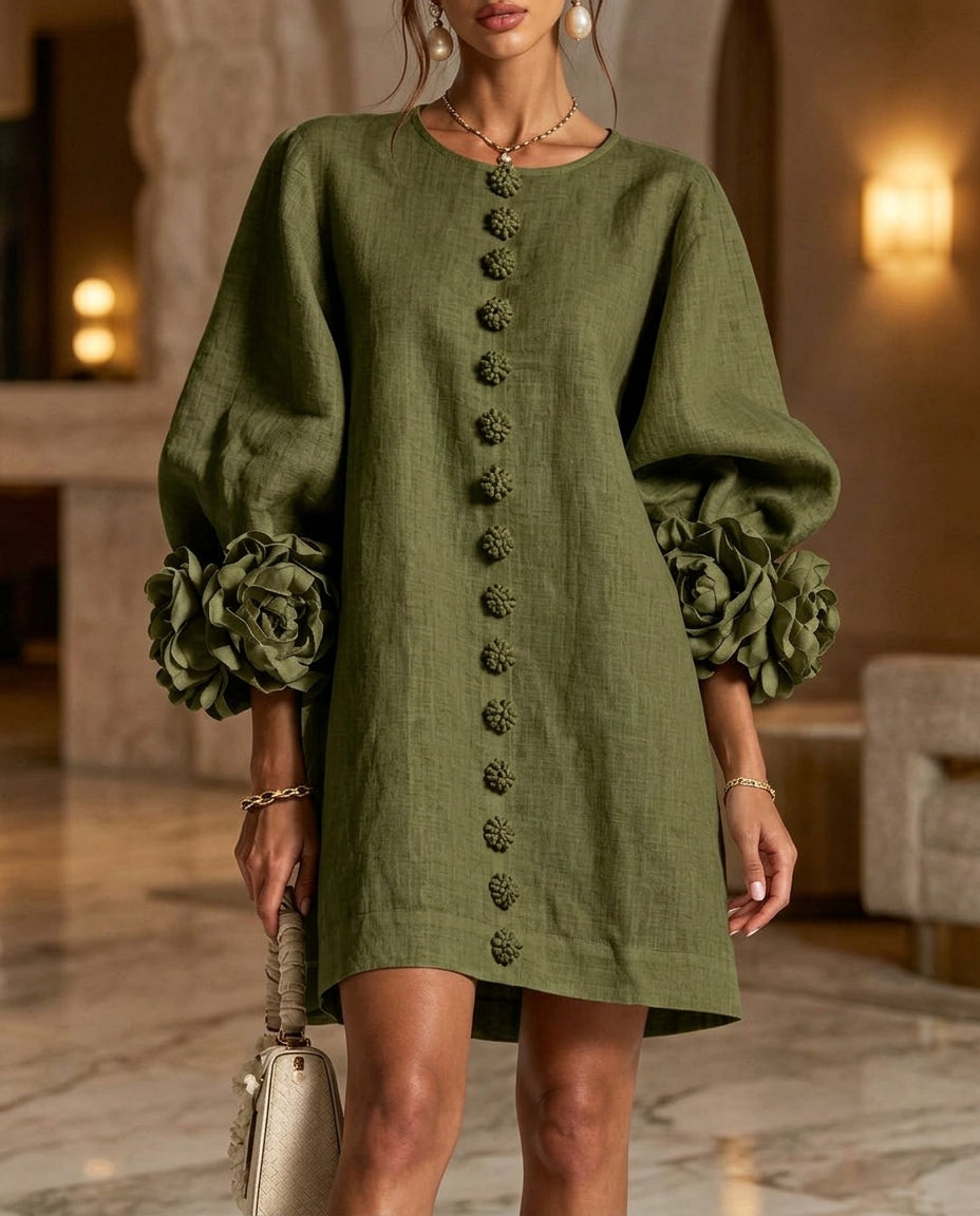 Whitney Women's Rosette Cuff Button Front Mini Dress