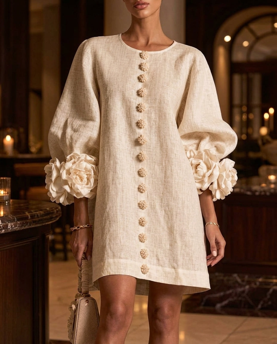 Whitney Women's Rosette Cuff Button Front Mini Dress