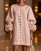 Whitney Women's Rosette Cuff Button Front Mini Dress