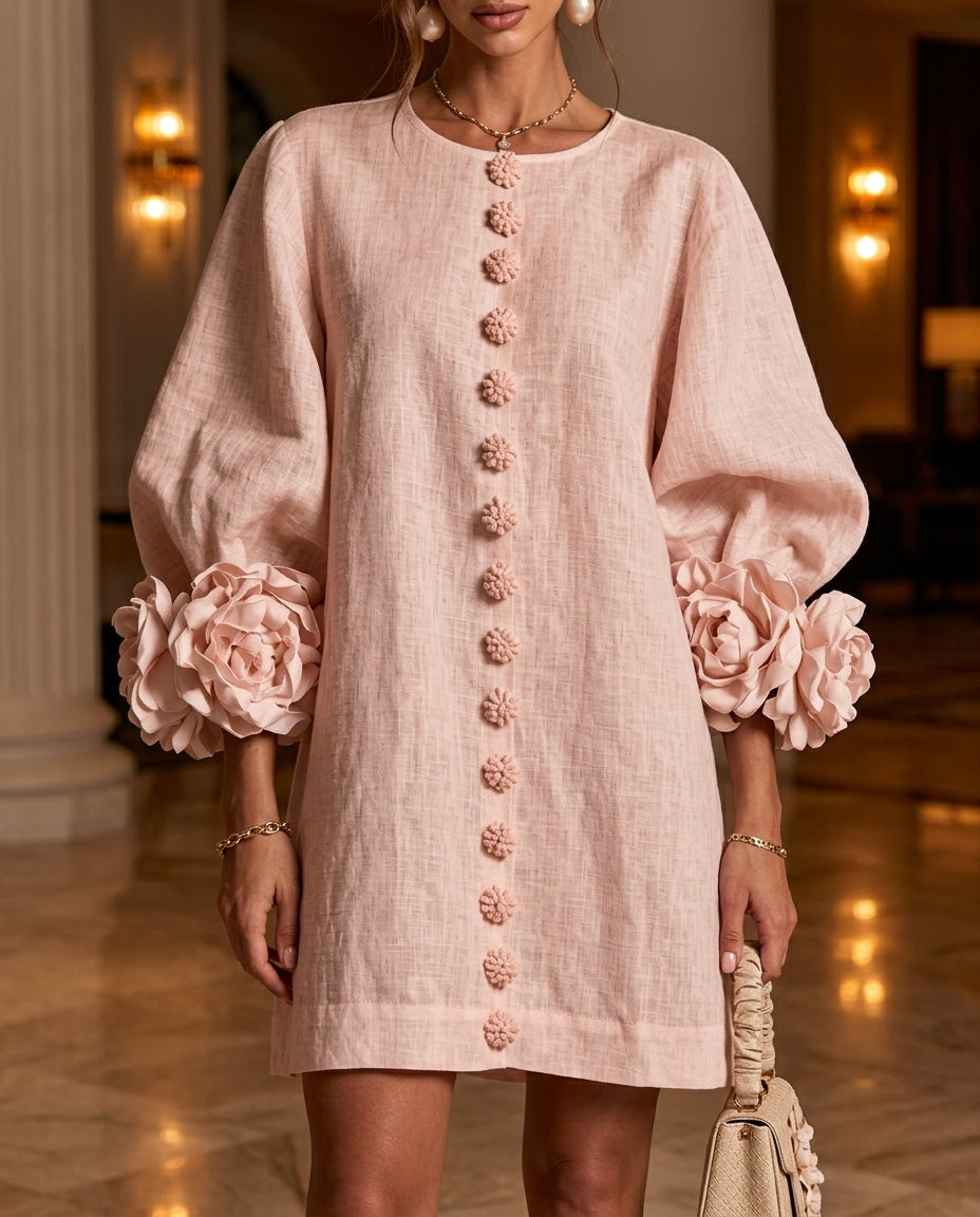 Whitney Women's Rosette Cuff Button Front Mini Dress