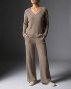 Collins Women's Ribbed Knit Wide Leg Lounge Set