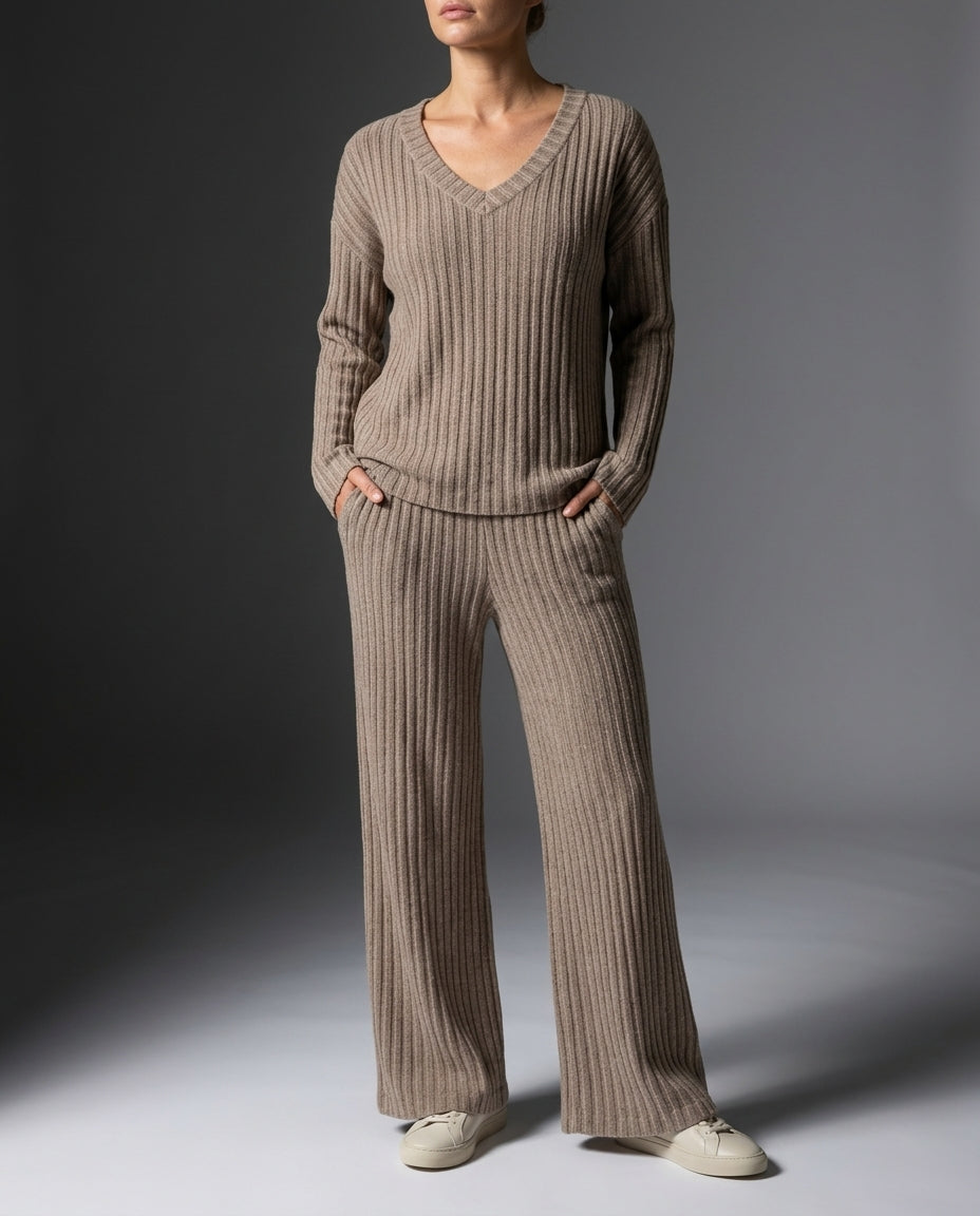 Collins Women's Ribbed Knit Wide Leg Lounge Set
