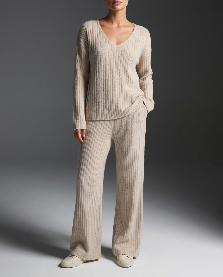 Collins Women's Ribbed Knit Wide Leg Lounge Set